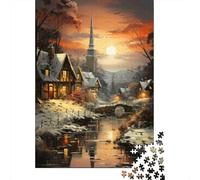 Puzzle Jigsaw 1000 Pièces Coucher de Soleil Winter Village Puzzles 52x38cm/1000pcs pour Enfants Cadeau Jeu D'Intelligence Pression Réduite Bricolage Carton