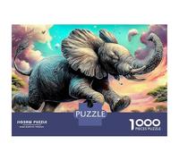 Puzzle Jigsaw 1000 Pièces Courir Un éléphant dans la savanne Puzzles 70x50cm/1000pcs pour Enfants Cadeau Jeu D'Intelligence Pression Réduite DIY Carton