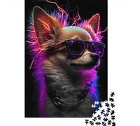 Puzzle Jigsaw 1000 Pièces Cyber Dog avec des Lunettes de Soleil Puzzles 38x26cm/1000pcs pour Enfants Cadeau Jeu D'Intelligence Pression Réduite Bricolage Carton