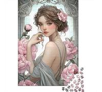 Puzzle Jigsaw 1000 Pièces Dame Vintage avec des Roses Puzzles 52x38cm/1000pcs pour Adultes Et Enfants Cadeau Jeu D'Intelligence Pression Réduite Bricolage Carton