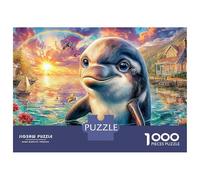 Puzzle Jigsaw 1000 Pièces Dauphin sautant dans Un océan Tropical Vibrant Puzzles 52x38cm/1000pcs pour Enfants Cadeau Jeu D'Intelligence Pression Réduite DIY Carton