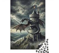 Puzzle Jigsaw 1000 Pièces Dragon Château Fantasy Puzzles 38x26cm/1000pcs pour Enfants Cadeau Jeu D'Intelligence Familial Bricolage Carton
