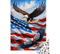 Puzzle Jigsaw 1000 Pièces Eagles Volant Drapeau américain Puzzles 52x38cm/1000pcs pour Adultes Et Enfants Cadeau Jeu D'Intelligence Pression Réduite Bricolage Carton