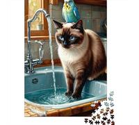 Puzzle Jigsaw 1000 Pièces Eau Potable pour Chat Puzzles 52x38cm/1000pcs pour Adultes Et Enfants Cadeau Jeu D'Intelligence Pression Réduite DIY Carton