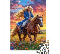Puzzle Jigsaw 1000 Pièces Femme à Cheval Puzzles 38x26cm/1000pcs pour Enfants Cadeau Jeu D'Intelligence Familial DIY Carton