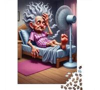 Puzzle Jigsaw 1000 Pièces Femme âgée Ventilateur Refroidissement Puzzles 52x38cm/1000pcs pour Enfants Cadeau Jeu D'Intelligence Familial Bricolage Carton