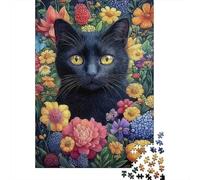 Puzzle Jigsaw 1000 Pièces Floral de Chat Noir Art Puzzles 70x50cm/1000pcs pour Adultes Et Enfants Cadeau Jeu D'Intelligence Familial DIY Carton