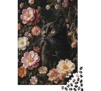 Puzzle Jigsaw 1000 Pièces Floral de Chat Noir Puzzles 70x50cm/1000pcs pour Enfants Cadeau Jeu D'Intelligence Pression Réduite Bricolage Carton