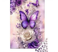 Puzzle Jigsaw 1000 Pièces Floral Papillon Violet Puzzles 70x50cm/1000pcs pour Adultes Et Enfants Cadeau Jeu D'Intelligence Familial Bricolage Carton