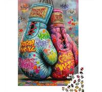 Puzzle Jigsaw 1000 Pièces Gants de Boxe Graffiti Puzzles 52x38cm/1000pcs pour Enfants Cadeau Jeu D'Intelligence Pression Réduite Bricolage Carton