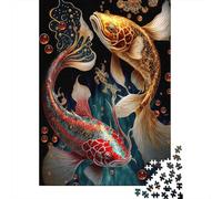 Puzzle Jigsaw 1000 Pièces Golden Art du Poisson Koi Puzzles 52x38cm/1000pcs pour Enfants Cadeau Jeu D'Intelligence Pression Réduite Bricolage Carton