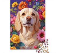 Puzzle Jigsaw 1000 Pièces Golden Retriever Floral Puzzles 70x50cm/1000pcs pour Enfants Cadeau Jeu D'Intelligence Familial Bricolage Carton