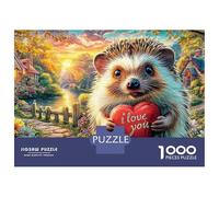 Puzzle Jigsaw 1000 Pièces Hedgehog avec cœur d'amour Puzzles 52x38cm/1000pcs pour Enfants Cadeau Jeu D'Intelligence Familial DIY Carton
