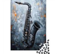 Puzzle Jigsaw 1000 Pièces Impression Artistique de Saxophone Puzzles 52x38cm/1000pcs pour Enfants Cadeau Jeu D'Intelligence Pression Réduite Bricolage Carton