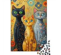 Puzzle Jigsaw 1000 Pièces Impression d'art de Chat Floral Puzzles 52x38cm/1000pcs pour Enfants Cadeau Jeu D'Intelligence Pression Réduite Bricolage Carton