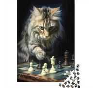 Puzzle Jigsaw 1000 Pièces Jouer aux échecs Chat Puzzles 38x26cm/1000pcs pour Enfants Cadeau Jeu D'Intelligence Pression Réduite DIY Carton