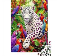 Puzzle Jigsaw 1000 Pièces Jungle Leopard Parroquets Puzzles 38x26cm/1000pcs pour Enfants Cadeau Jeu D'Intelligence Pression Réduite DIY Carton
