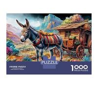 Puzzle Jigsaw 1000 Pièces L'âne avec Le Chariot dans Un Paysage coloré du désert Puzzles 52x38cm/1000pcs pour Adultes Et Enfants Cadeau Jeu D'Intelligence Familial DIY Carton