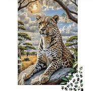Puzzle Jigsaw 1000 Pièces Léopard dans la savanne Puzzles 70x50cm/1000pcs pour Enfants Cadeau Jeu D'Intelligence Pression Réduite DIY Carton