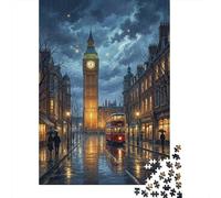 Puzzle Jigsaw 1000 Pièces Londres Nuit pluvieuse Puzzles 52x38cm/1000pcs pour Adultes Et Enfants Cadeau Jeu D'Intelligence Pression Réduite Bricolage Carton