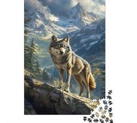Puzzle Jigsaw 1000 Pièces Loup sur Le pic de la Montagne Puzzles 70x50cm/1000pcs pour Enfants Cadeau Jeu D'Intelligence Pression Réduite Bricolage Carton