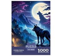 Puzzle Jigsaw 1000 Pièces Moon Night Loup Puzzles 38x26cm/1000pcs pour Adultes Et Enfants Cadeau Jeu D'Intelligence Familial Bricolage Carton
