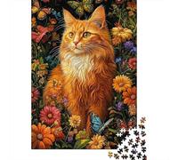 Puzzle Jigsaw 1000 Pièces Orange Chat Floral Puzzles 70x50cm/1000pcs pour Enfants Cadeau Jeu D'Intelligence Familial Bricolage Carton