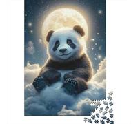 Puzzle Jigsaw 1000 Pièces Panda sur Les Nuages Lune Puzzles 52x38cm/1000pcs pour Enfants Cadeau Jeu D'Intelligence Pression Réduite Bricolage Carton