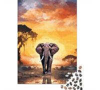 Puzzle Jigsaw 1000 Pièces Paysage Coucher de Soleil éléphant Puzzles 52x38cm/1000pcs pour Adultes Et Enfants Cadeau Jeu D'Intelligence Pression Réduite DIY Carton