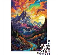 Puzzle Jigsaw 1000 Pièces Paysage de Montagne psychédélique Puzzles 38x26cm/1000pcs pour Enfants Cadeau Jeu D'Intelligence Pression Réduite Bricolage Carton