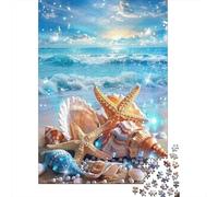Puzzle Jigsaw 1000 Pièces Plage Coquillages étoiles de mer Puzzles 38x26cm/1000pcs pour Adultes Et Enfants Cadeau Jeu D'Intelligence Familial DIY Carton