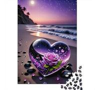 Puzzle Jigsaw 1000 Pièces Plage du cœur Romantique Puzzles 52x38cm/1000pcs pour Adultes Et Enfants Cadeau Jeu D'Intelligence Pression Réduite Bricolage Carton
