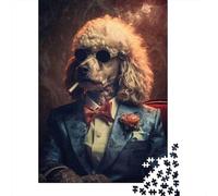 Puzzle Jigsaw 1000 Pièces Poodle en Costume Fumer Puzzles 70x50cm/1000pcs pour Adultes Et Enfants Cadeau Jeu D'Intelligence Familial Bricolage Carton
