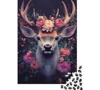 Puzzle Jigsaw 1000 Pièces Portrait de cerf Floral Puzzles 38x26cm/1000pcs pour Enfants Cadeau Jeu D'Intelligence Pression Réduite Bricolage Carton