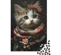Puzzle Jigsaw 1000 Pièces Portrait de Chat Floral Puzzles 70x50cm/1000pcs pour Adultes Et Enfants Cadeau Jeu D'Intelligence Pression Réduite Bricolage Carton