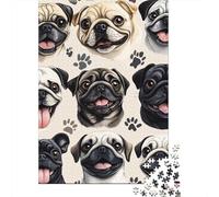 Puzzle Jigsaw 1000 Pièces Pug Chien Visages-Cartoon Illustration Style Puzzles 52x38cm/1000pcs pour Enfants Cadeau Jeu D'Intelligence Familial Bricolage Carton
