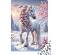 Puzzle Jigsaw 1000 Pièces Rose Licorne enneigée Puzzles 70x50cm/1000pcs pour Enfants Cadeau Jeu D'Intelligence Familial DIY Carton
