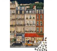Puzzle Jigsaw 1000 Pièces Rues Nocturnes parisiennes Puzzles 38x26cm/1000pcs pour Adultes Et Enfants Cadeau Jeu D'Intelligence Pression Réduite Bricolage Carton
