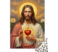 Puzzle Jigsaw 1000 Pièces Sacré Cœur Jésus Puzzles 38x26cm/1000pcs pour Adultes Et Enfants Cadeau Jeu D'Intelligence Pression Réduite DIY Carton