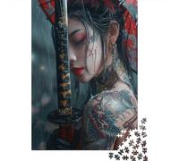 Puzzle Jigsaw 1000 Pièces Samuraï Femme Pluie Puzzles 52x38cm/1000pcs pour Enfants Cadeau Jeu D'Intelligence Familial Bricolage Carton