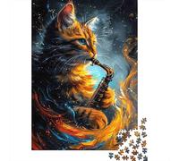 Puzzle Jigsaw 1000 Pièces Saxophone Cat Art Puzzles 52x38cm/1000pcs pour Enfants Cadeau Jeu D'Intelligence Familial Bricolage Carton