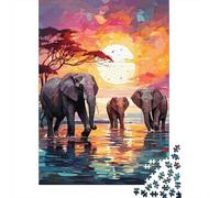 Puzzle Jigsaw 1000 Pièces scène Coucher de Soleil éléphant Puzzles 52x38cm/1000pcs pour Enfants Cadeau Jeu D'Intelligence Pression Réduite Bricolage Carton