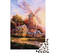 Puzzle Jigsaw 1000 Pièces Scène de Moulin à Vent Rural Puzzles 52x38cm/1000pcs pour Enfants Cadeau Jeu D'Intelligence Pression Réduite Bricolage Carton