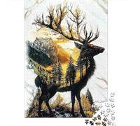 Puzzle Jigsaw 1000 Pièces Silhouette de cerf de forêt Puzzles 52x38cm/1000pcs pour Adultes Et Enfants Cadeau Jeu D'Intelligence Pression Réduite DIY Carton