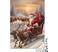 Puzzle Jigsaw 1000 Pièces Sleigh du Père Noël Ride Puzzles 52x38cm/1000pcs pour Enfants Cadeau Jeu D'Intelligence Pression Réduite DIY Carton