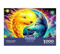 Puzzle Jigsaw 1000 Pièces Soleil et Lune Loups Yin-Yang Puzzles 52x38cm/1000pcs pour Enfants Cadeau Jeu D'Intelligence Pression Réduite DIY Carton