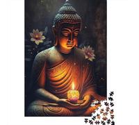 Puzzle Jigsaw 1000 Pièces Statue de Bouddha Lumière de Bougie Puzzles 38x26cm/1000pcs pour Adultes Et Enfants Cadeau Jeu D'Intelligence Familial Bricolage Carton