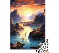 Puzzle Jigsaw 1000 Pièces Sunset River Paysage Puzzles 38x26cm/1000pcs pour Enfants Cadeau Jeu D'Intelligence Pression Réduite Bricolage Carton
