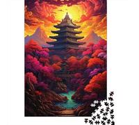 Puzzle Jigsaw 1000 Pièces Temple Ancien Coucher de Soleil Puzzles 38x26cm/1000pcs pour Enfants Cadeau Jeu D'Intelligence Familial Bricolage Carton