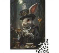 Puzzle Jigsaw 1000 Pièces thé Lapin Steampunk Puzzles 52x38cm/1000pcs pour Enfants Cadeau Jeu D'Intelligence Familial DIY Carton